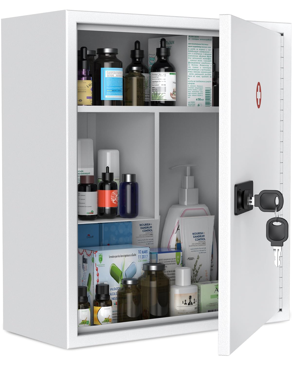 Uniclife Wall Mount Medicine Cabinet with Combination & Key Lock Locking First Aid Cabinet Lockable Medical Large Capacity Medicine Organizer Secure