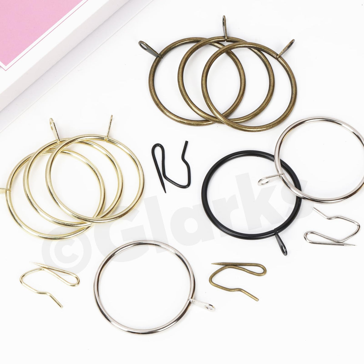 Glarks 30 Sets 50mm/2inch Verdigris Metal Drapery Curtain Hanging Rings Set, includes 30pcs Curtain Rings and 30pcs Drapery Pin Hooks