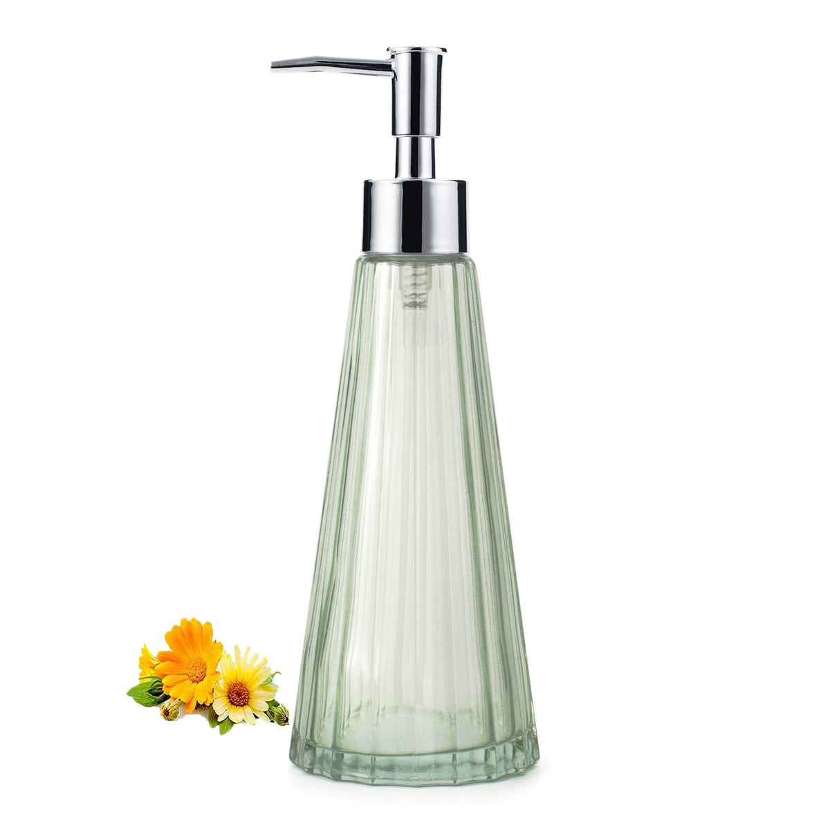 10oz/300ml Hand Soap Dispenser Bathroom, Kitchen Soap Dispenser, Glass Soap Dispenser with Silver Rust Proof Pump, Liquid Soap Dispenser with Elegant