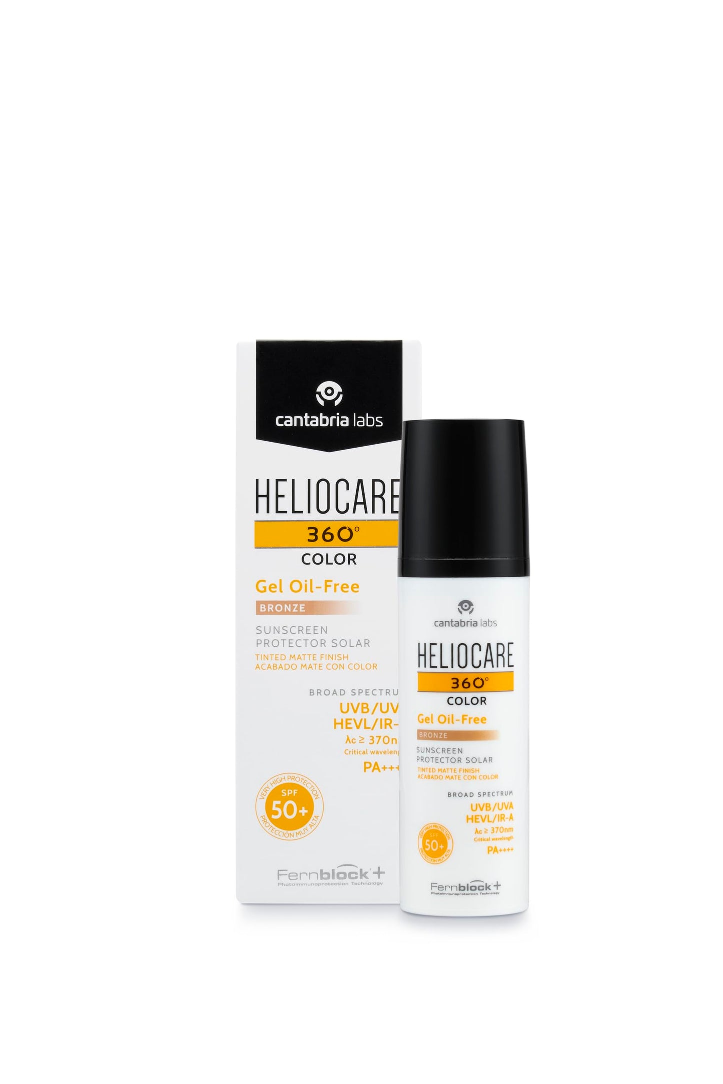 Heliocare 360 Colour Gel Oil-Free Bronze SPF50+ 50ml / Sunscreen For Face/Daily UVA UVB Visible Light Infrared-A Anti-Ageing Sun Protection/Matte