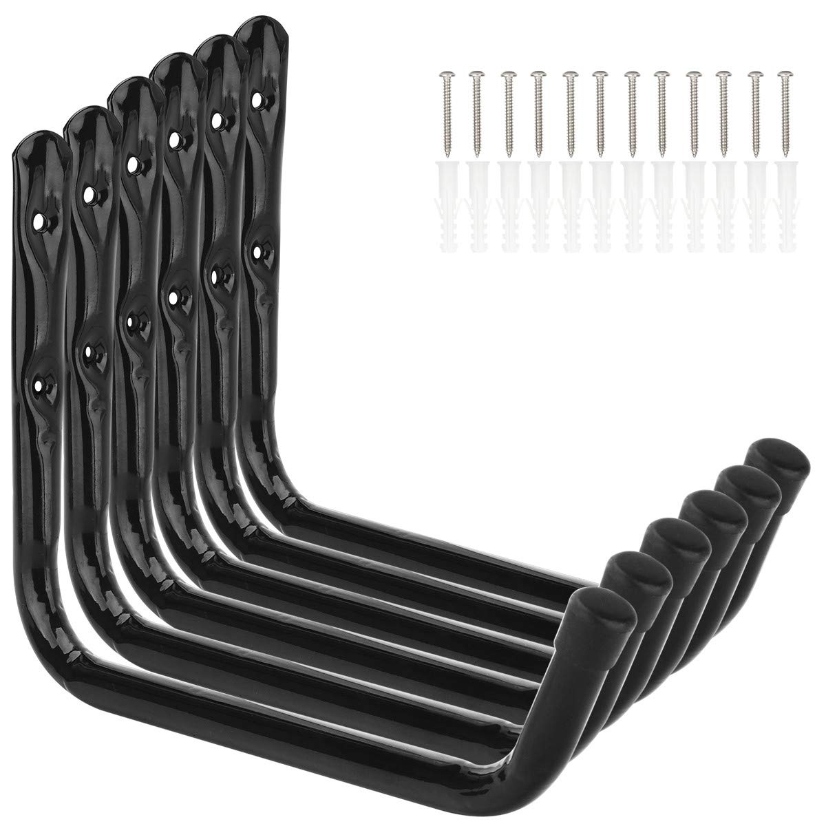 pipabiba Heavy Duty 28cm Large Arm Storage Hooks, 6 Pack Wall Mounted Garage Hanger & Organizer for Ladder, Bike, Chair, Garden Hose, Power Tool,