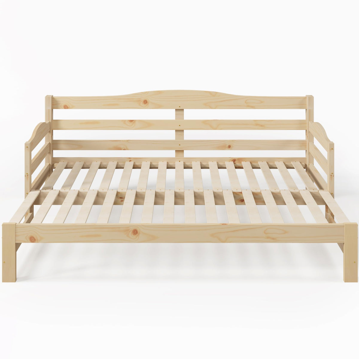 Merax Pull out Sofa Bed with Extendable Unit | Versatile Daybed For Adults Kids Teenagers | Modern Trundle Bed With Curved Side Panels and Back