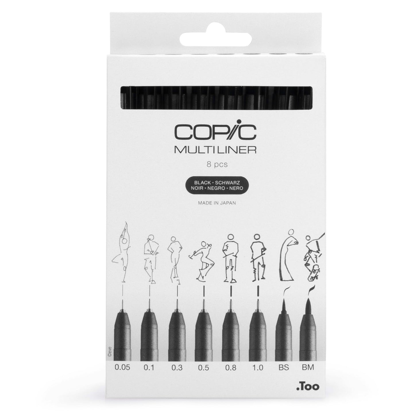 Copic Multiliner, Black, Set Of 8, Black, For Art & Crafts, Colouring, Graphics, Highlighter, Design, Anime, Professional & Beginners, Art Supplies &