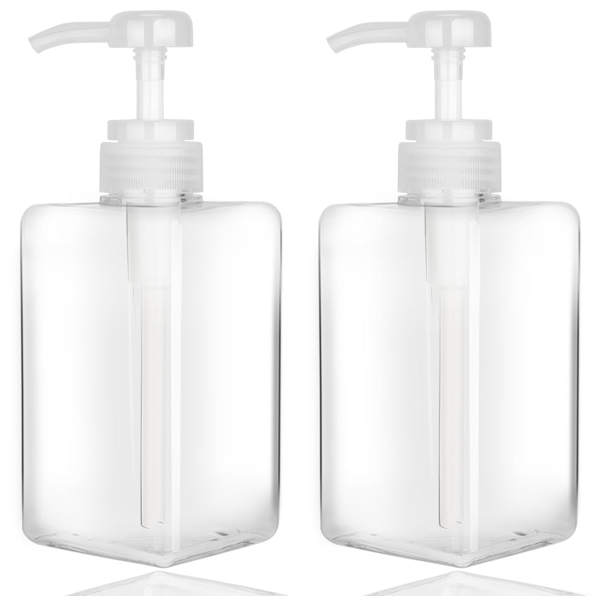 Jansburg 450ml Pump Bottle Dispenser 2Pack Refillable Square Plastic Lotion Dispenser Empty Lotion Pump Bottle for Essential Oil Soap Lotion Shampoo,