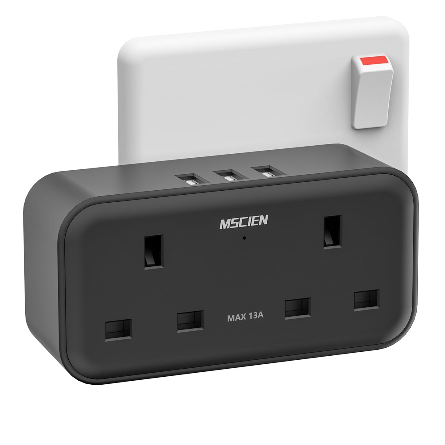 Double Plug Adaptor, Mscien Plug Adapter with 3 USB, 2 Way Plug Extension with Dual 2 Pin Socket at The Bottom, 13A UK Multiplug Extender, Wall