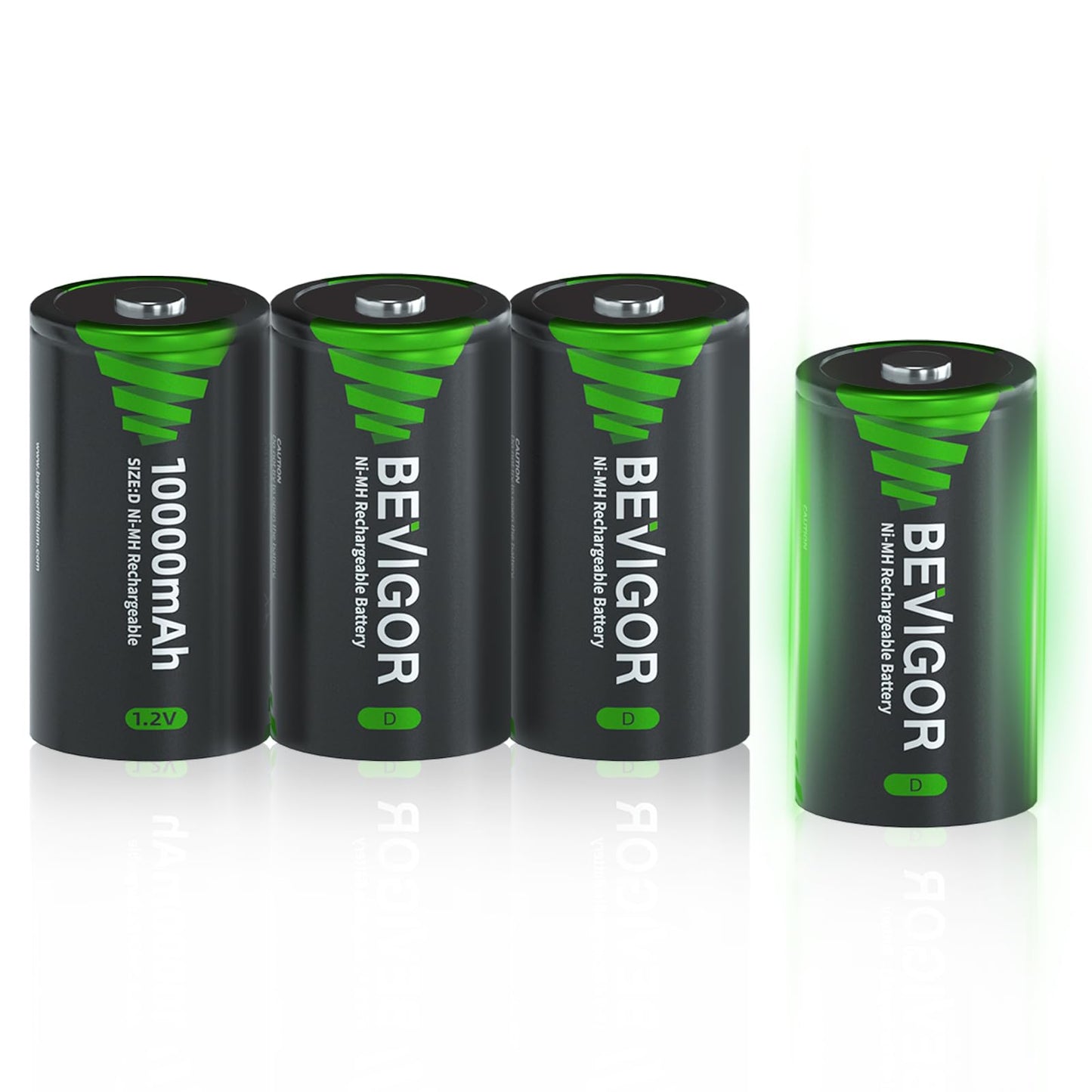 BEVIGOR 10000mAh D Rechargeable Batteries - 1.2V Low Self Discharge, Huge Capacity Size D Battery 1300 Cycles, Ni-MH D Cell Batteries, Pack of 4