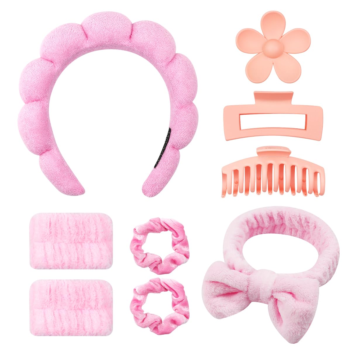 9 Pcs Spa Headband for Washing Face Wristband, Spa Bow Headband Set, Multi Functional Makeup Headband, Soft Non Slip Hair Band for Daily Life Facial
