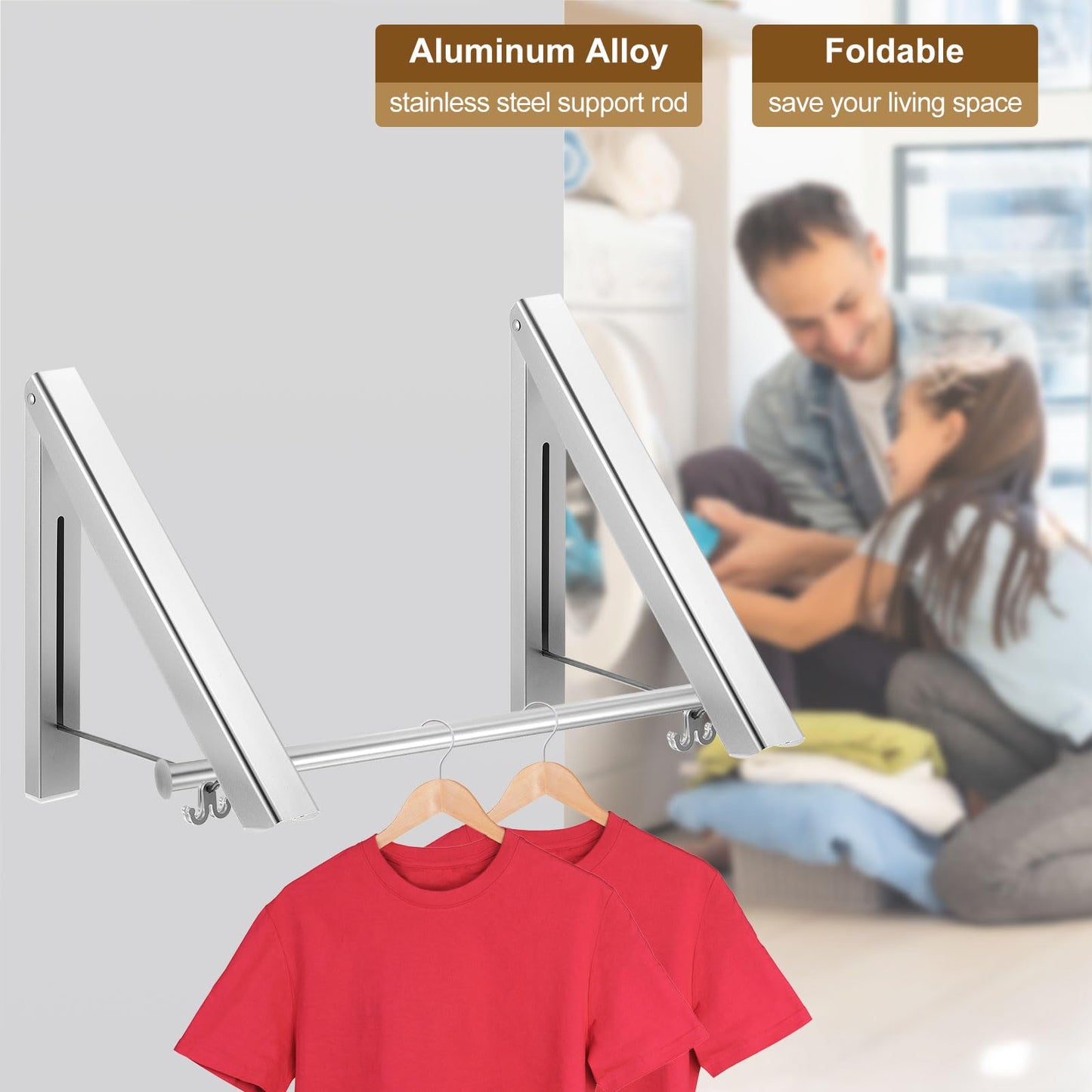 sourcing map 2pcs Retractable Clothes Rack for Laundry, Aluminum Clothes Drying Rack Wall Mounted with 80cm/31 Rod