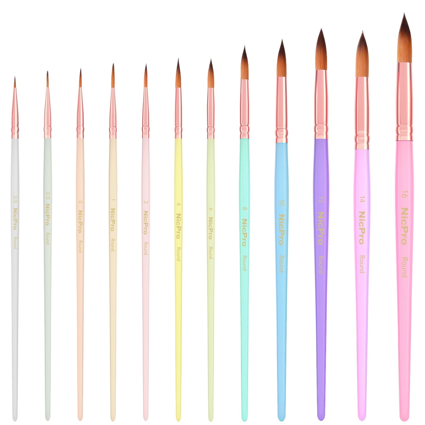 Nicpro 12pcs Watercolour Paint Brushes, Aesthetic Pastel Round Pointed Tip Paint Brush Set, Professional Soft Synthetic Squirrel Paint Brushes, Artist