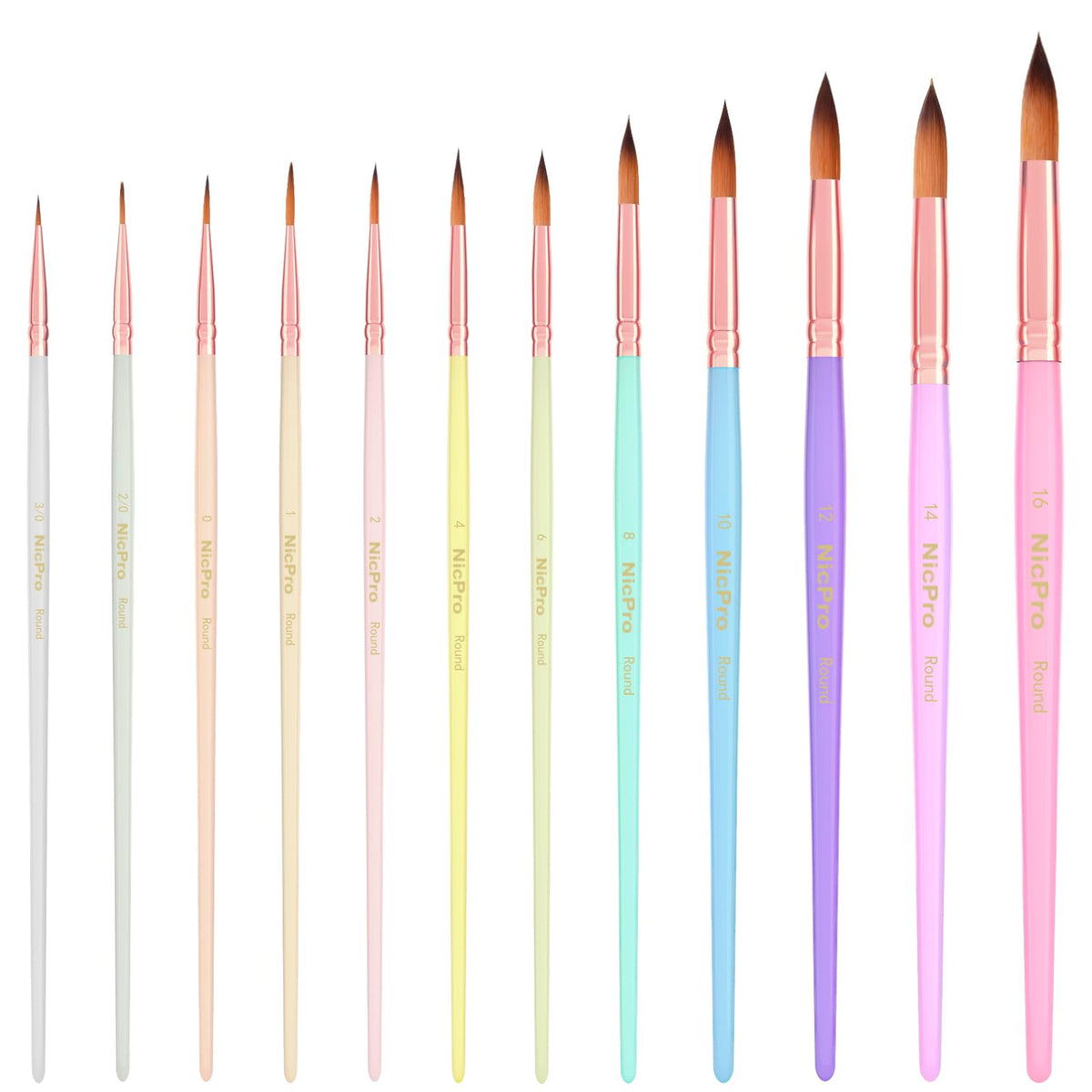 Nicpro 12pcs Watercolour Paint Brushes, Aesthetic Pastel Round Pointed Tip Paint Brush Set, Professional Soft Synthetic Squirrel Paint Brushes, Artist