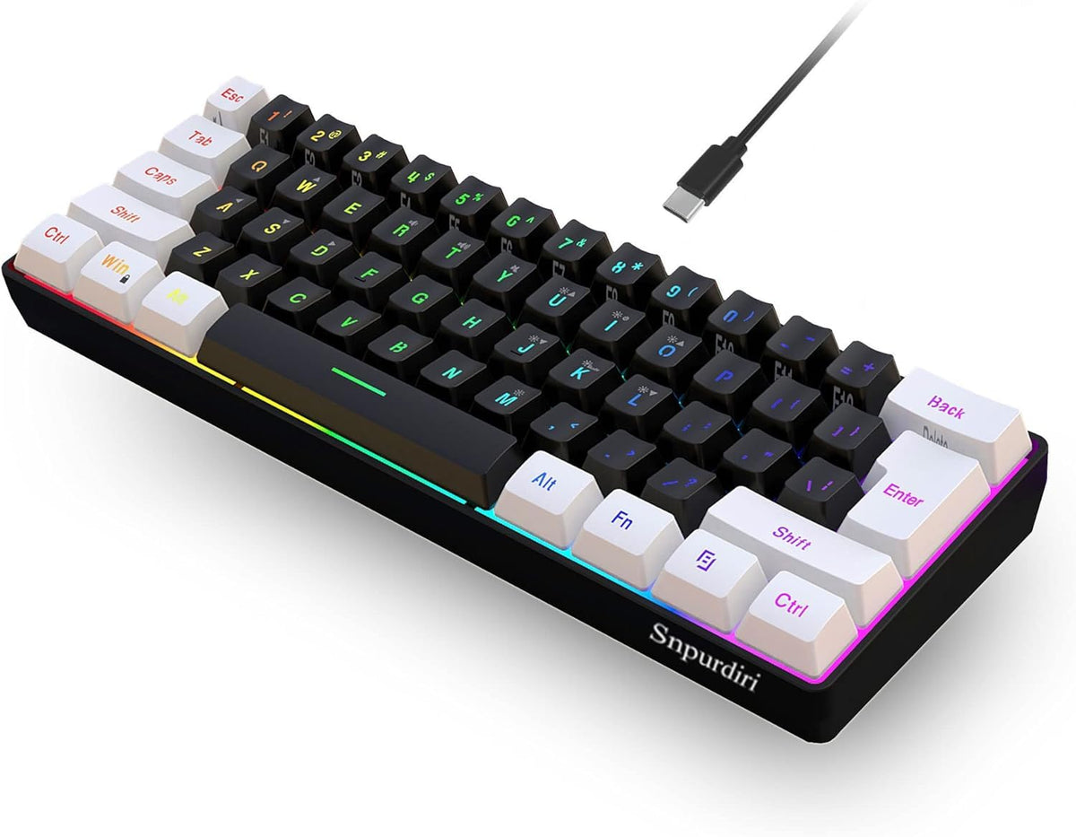 Snpurdiri 60% Gaming Keyboard, RGB Backlit Small Keyboard | Ultra-Compact 60 Percent Keyboard with Detachable USB-C Cable | UK Compatible US Layout |