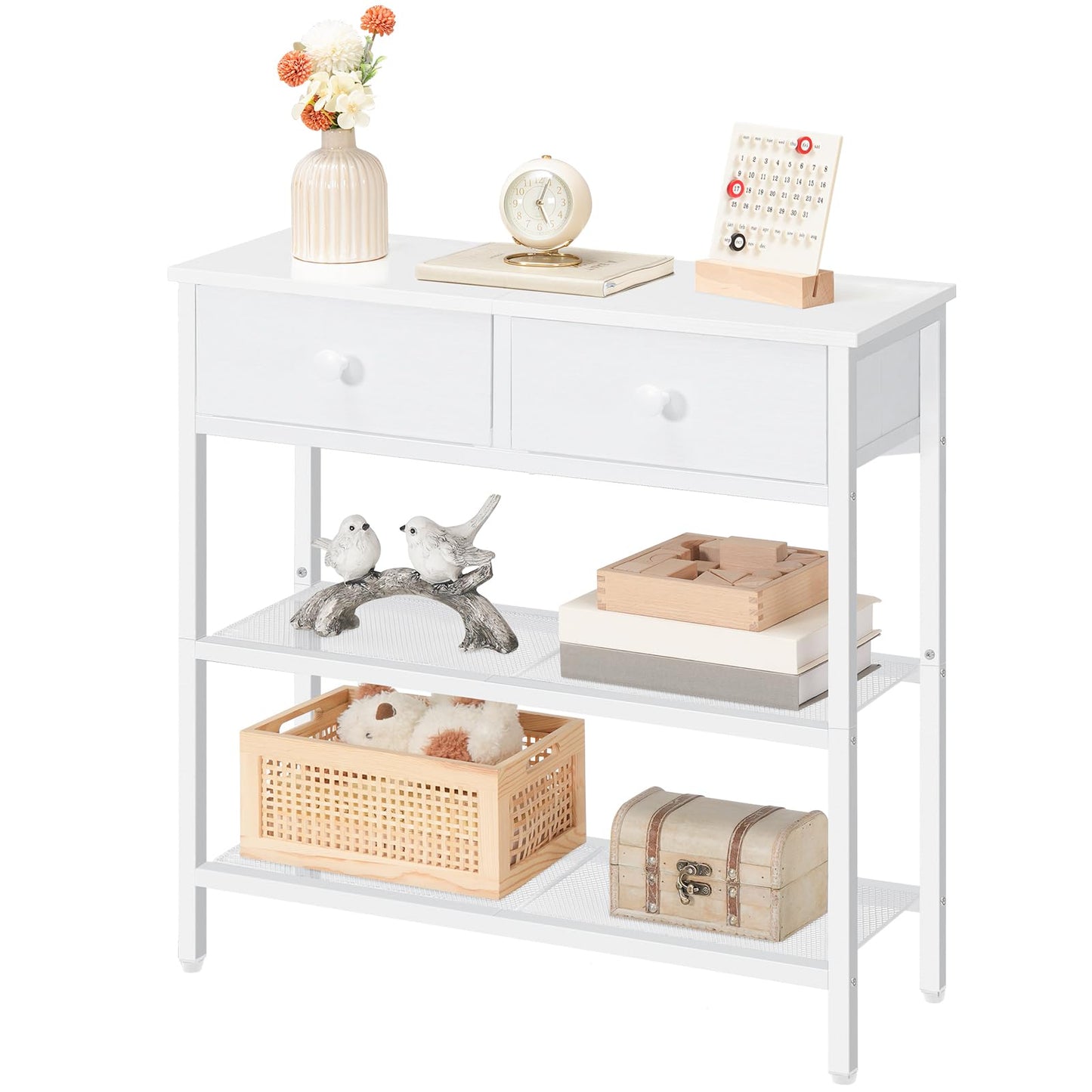 HOOBRO Console Table, Slim Console Table with 2 Non-woven Drawers, Hallway Table with Storage, Slim Sofa Table for Small Spaces, Living Room