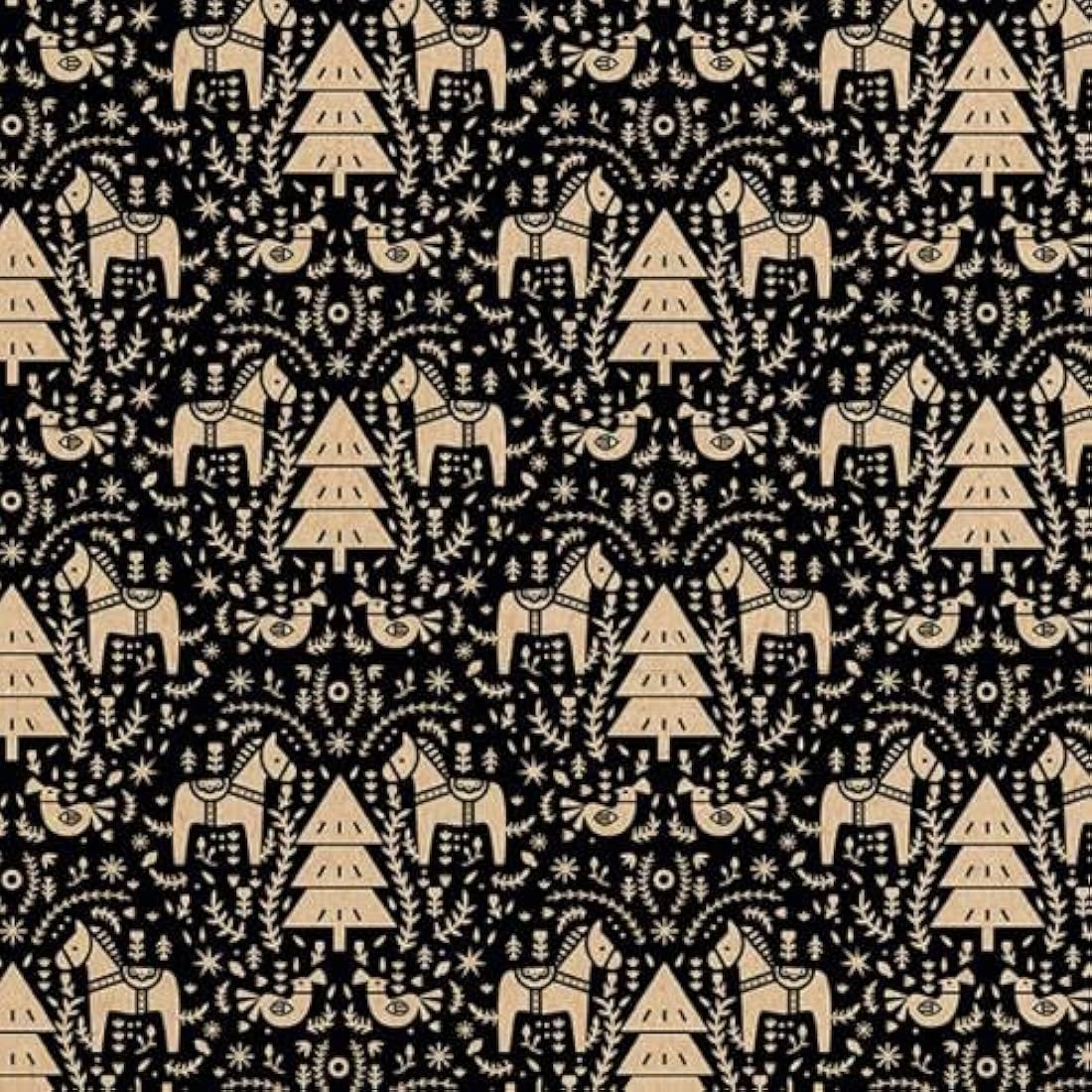 Clairefontaine - Ref 223847C - Recycled Kraft Printed Paper Roll (Single Roll) - 70cm Width x 50m Length, 70gsm 100% Recycled Kraft Paper - Black Christmas Design