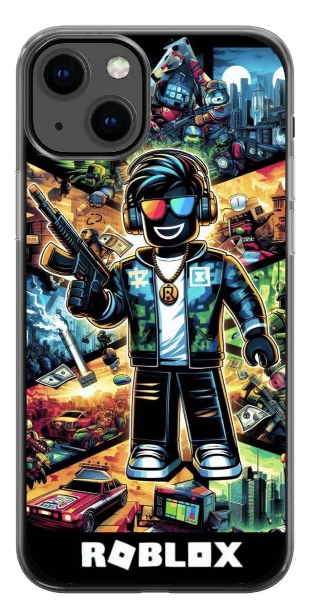 EZB Fun Gaming Theme Ro-blox iPhone Compatible Phone Case | Flexible Shock Absorbent Edges Colourful unique Pop Art Phone Cover | Ro-blox Character