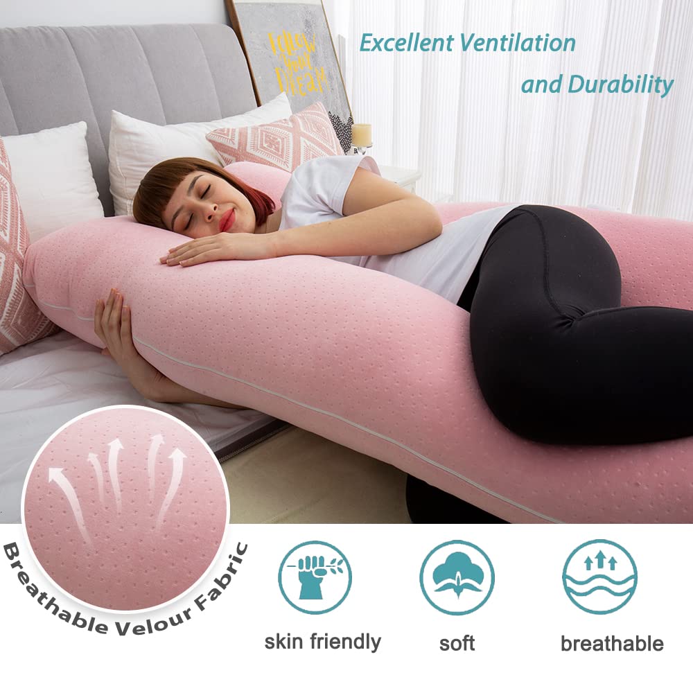 AS AWESLING 60in Full Body Pillow | Nursing, Maternity and Pregnancy Body Pillow | Extra Large U Shape Pillows and Lounger with Detachable Side,