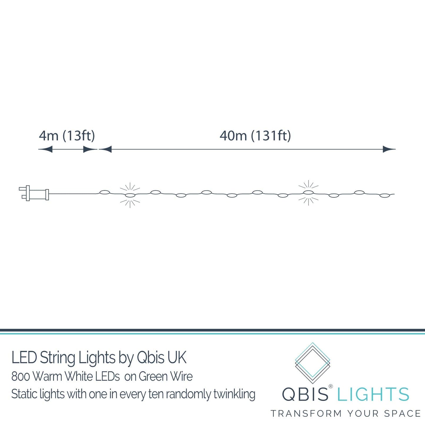Qbis 800 LED Christmas Lights, Warm White Lights on Green Wire. 1 in 10 Random Twinkling Fairy Lights. Christmas Tree Lights, Indoor or Outdoor use