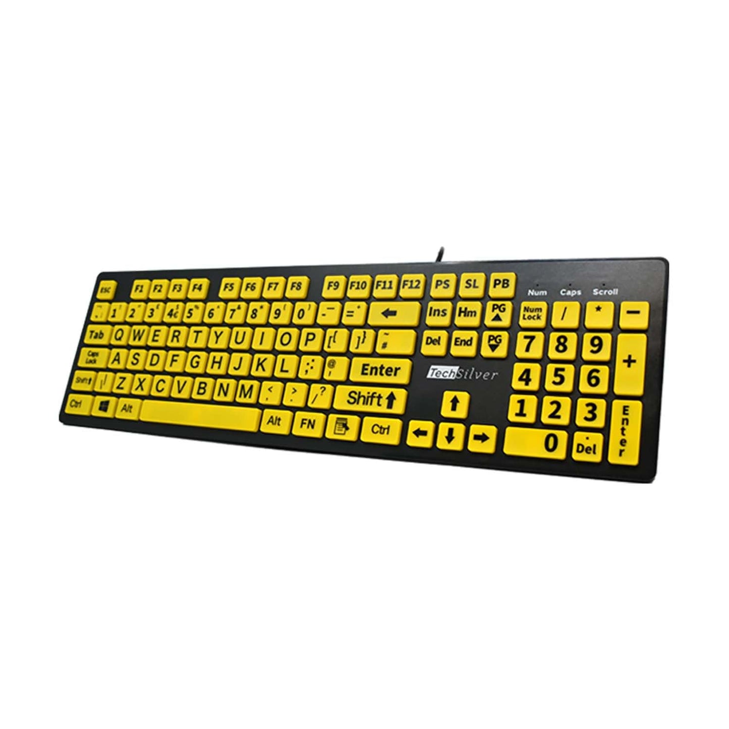 TechSilver Large Print Keyboard ? High Contrast Yellow on Black ? Wired USB for Visually Impaired & Seniors - UK Layout