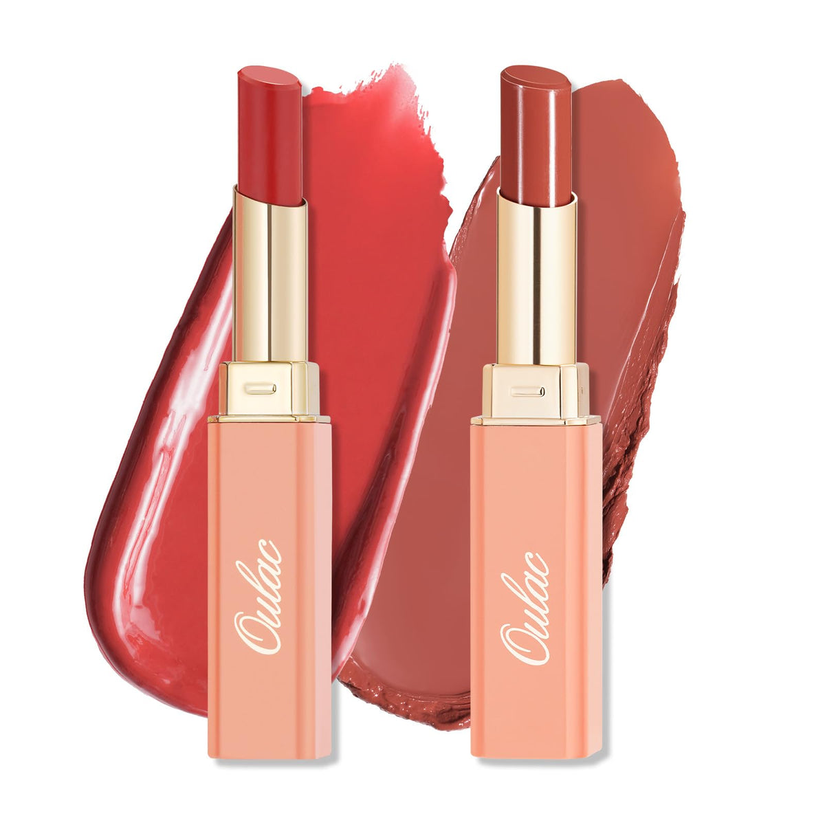 Oulac Apple Red Lipstick & Apricot Peach Lipstick, Moisturizing Lipsticks for Dry Lips, Medium Coverage | Glossy Finish, Juicy Look, Vegan (01/16)