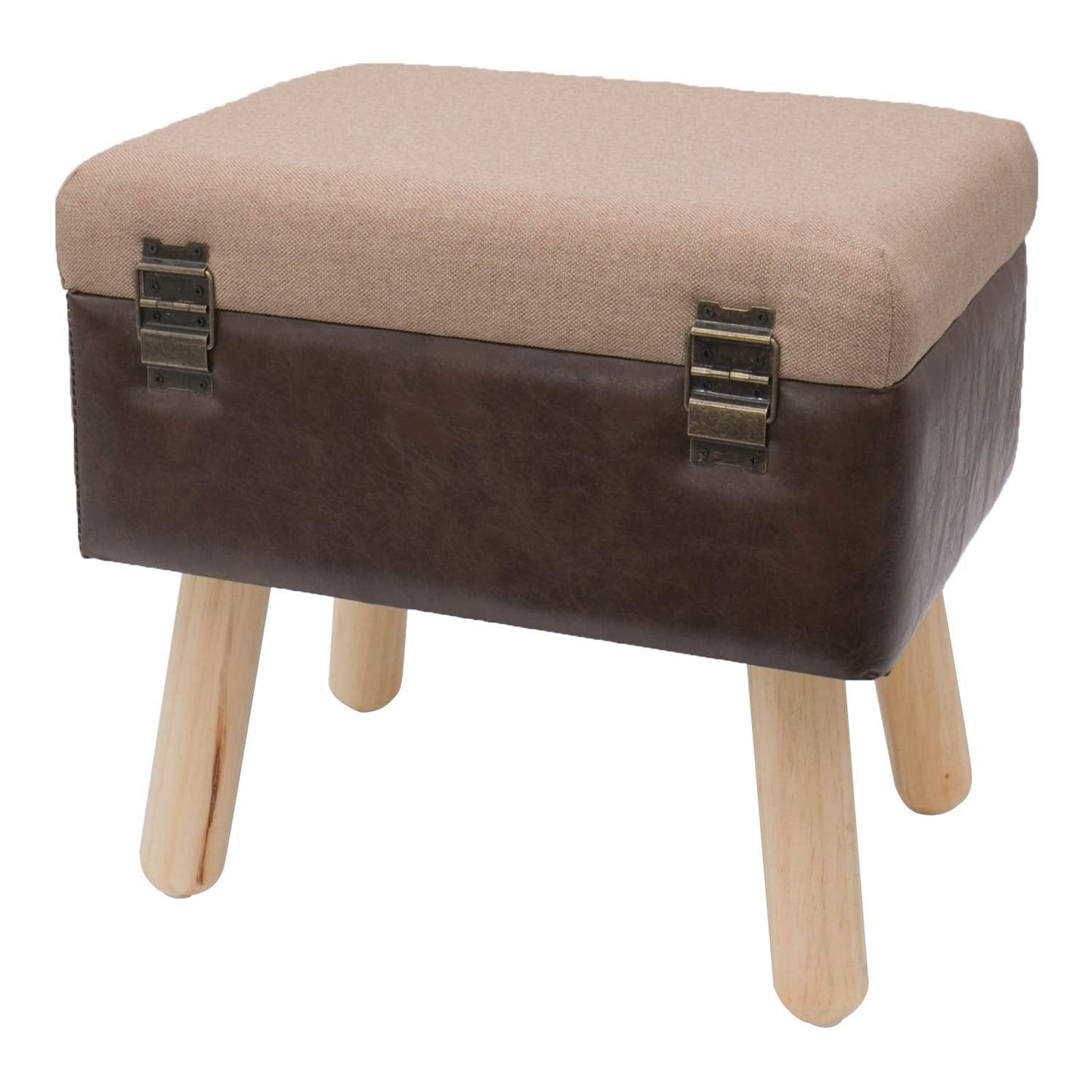 HMF Vintage Stool with Wooden Storage Space 40 x 32 x 39 cm Brown Classic