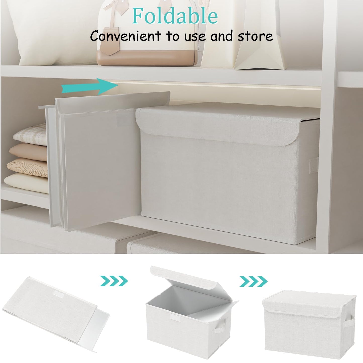 GUOHNHE Storage Bin with Lid, Closet Boxes, 2 Pack, White, 26x20x17 cm