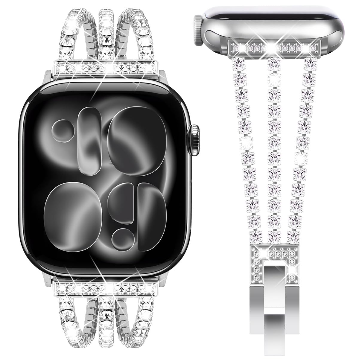 Fullife Compatible with Apple Watch Strap 38mm 40mm 41mm 42mm(Series 11/10),Women Sparkling Crystal Bling Bracelet Straps Replacement Band for iWatch