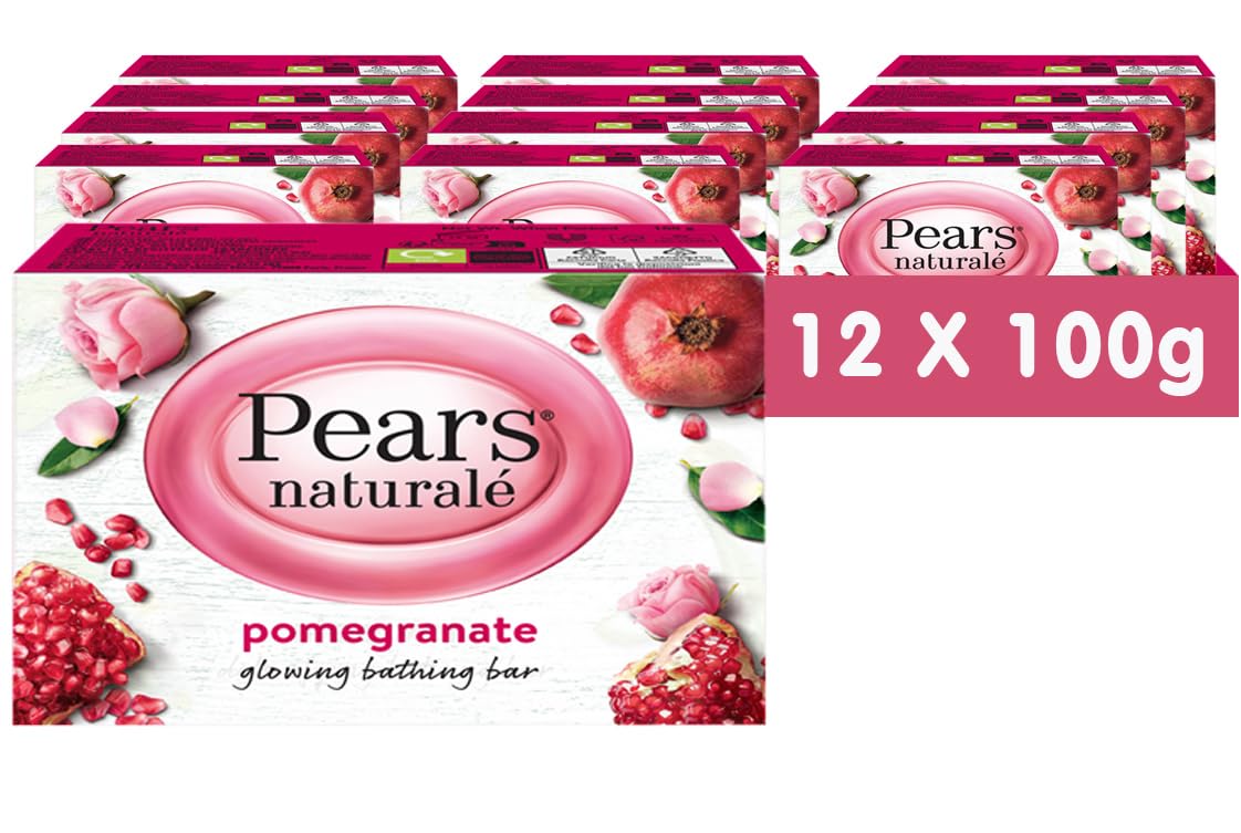 Pears Natural? Soap Bar - Pomegranate Glowing Bathing Bar with Pure Glycerin, Mild & Gentle Cleansing Formula for Daily Skin Radiance, Ideal for