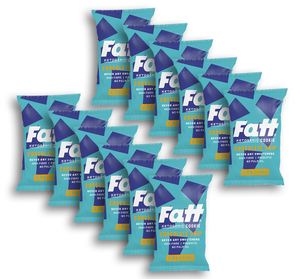 Fatt Keto Cookies - 12 X 30g Pack (Chocolate Chip) - 2.8g carbs - Ketogenic, Low Carb, Low Sugar, High Prebiotic Fibre - FattBar