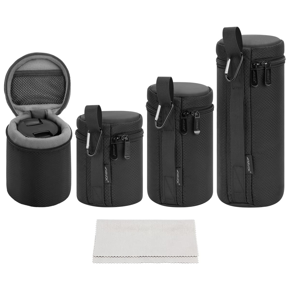 ARVOK Lens Pouch Set Water Resistant Camera Lens Case, Protective Lens Pouch Set for DSLR Camera Lens, 4 Size Thick Camera Lens Bag for Nikon, Tamron,