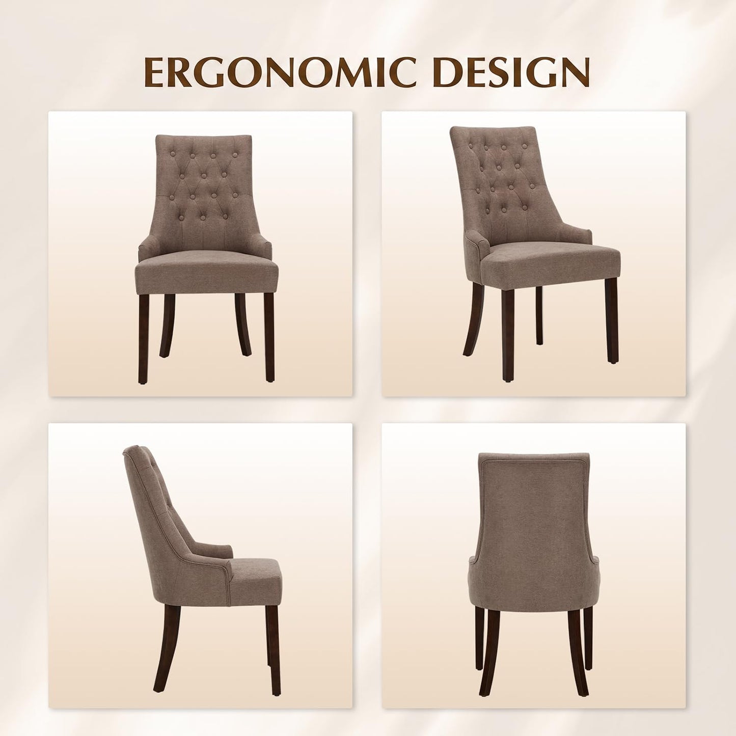 MALOL Upholstered Dining Chairs Set of 6, Wingback Dining Room Chairs with Tufted Button, High Back Kitchen Chairs with Solid Wood Legs