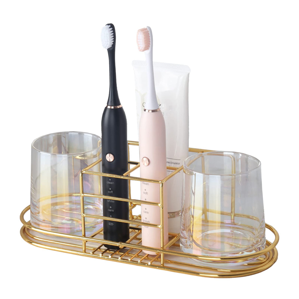 Toothbrush Holder Wall Mounted Multifunctional Electric Toothbrush Holder No Drilling Self-Adhesive Toothpaste Stand Holder Mouth Cup Storage with