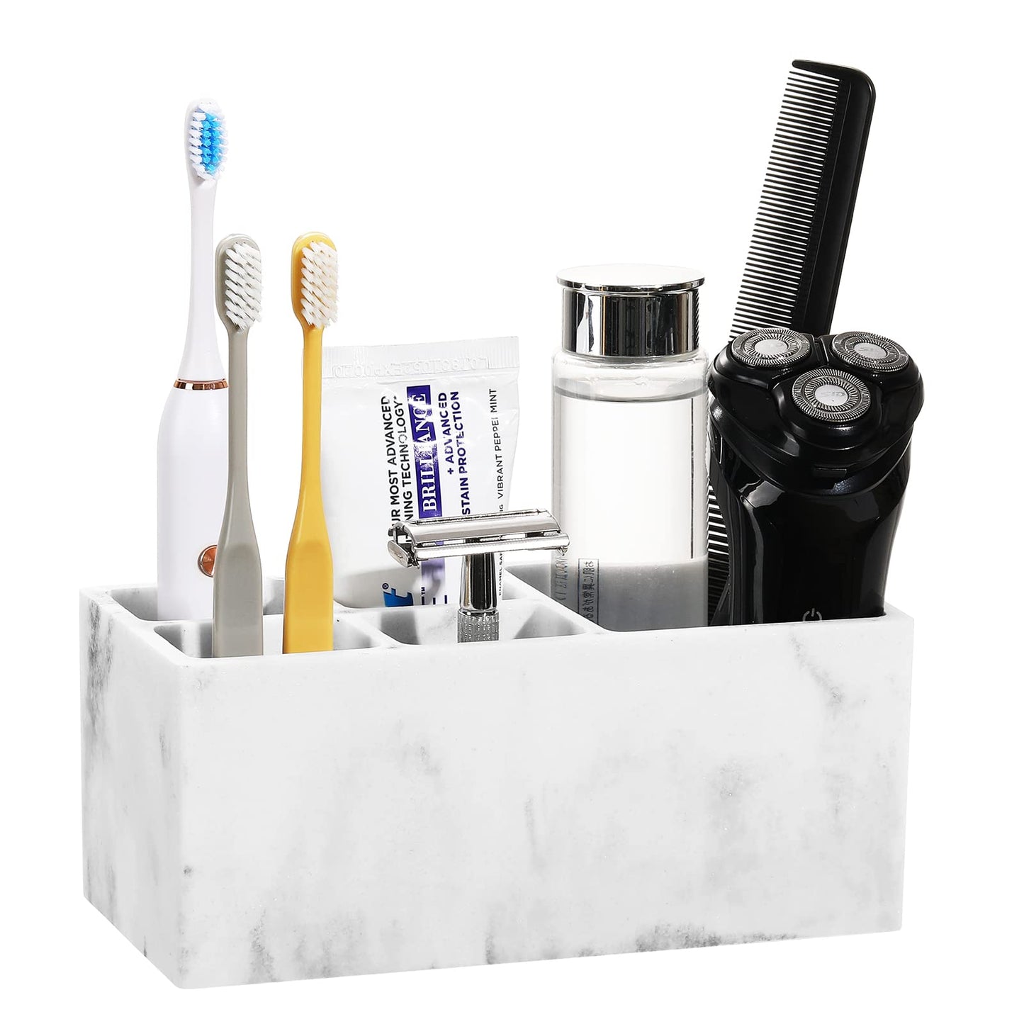 Luxspire Toothbrush Holder for Bathroom, 5 Slots Bathroom Counter Organizer Marble Toothbrush and Toothpaste Holder, Bathroom Accessories for restroom