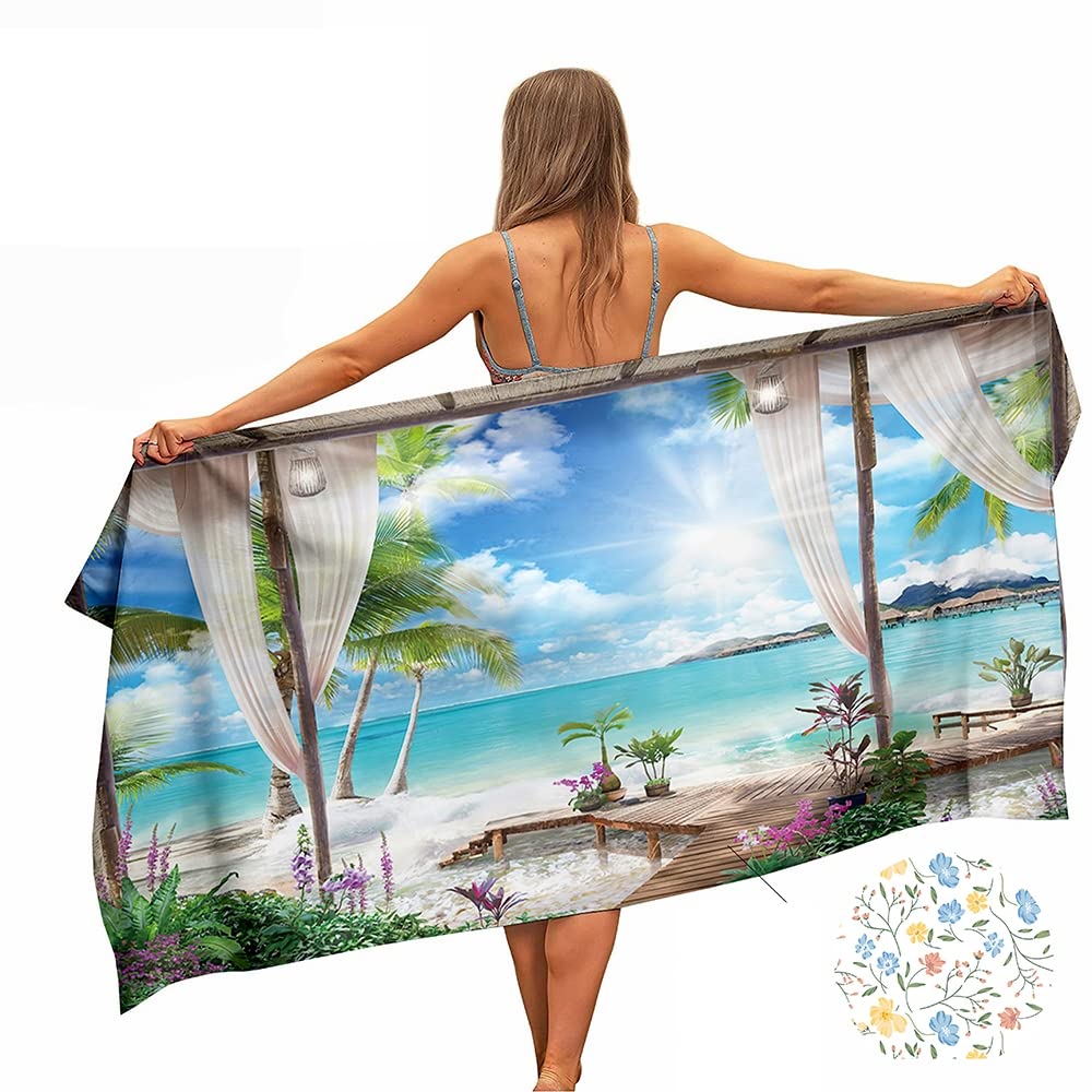Ulticool Microfibre Towel - Beach Sea Flowers - 160 x 80 cm - Lightweight Travel Towel Quick Drying Bath Towel Beach Towel Sauna Towel Microfibre -