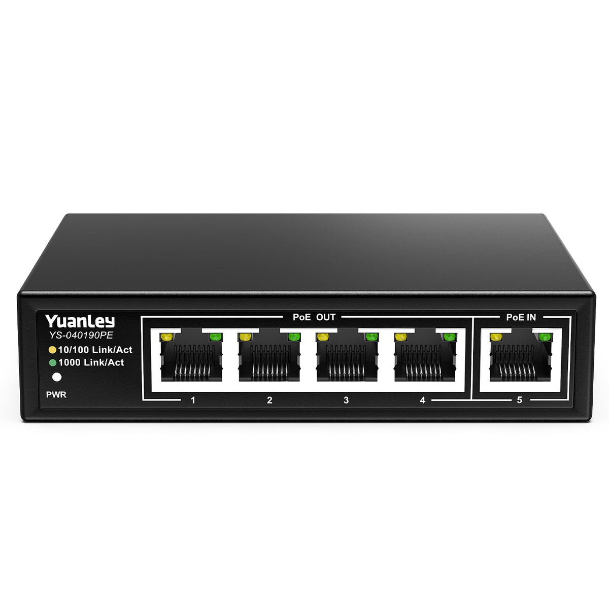 YuanLey 5 Port Gigabit PoE Extender with 4 PoE Outputs, IEEE 802.3af/at/BT Mini Repeater 5 Channel 1000Mbps, Metal, 6KV Lightning Protection, Desktop,
