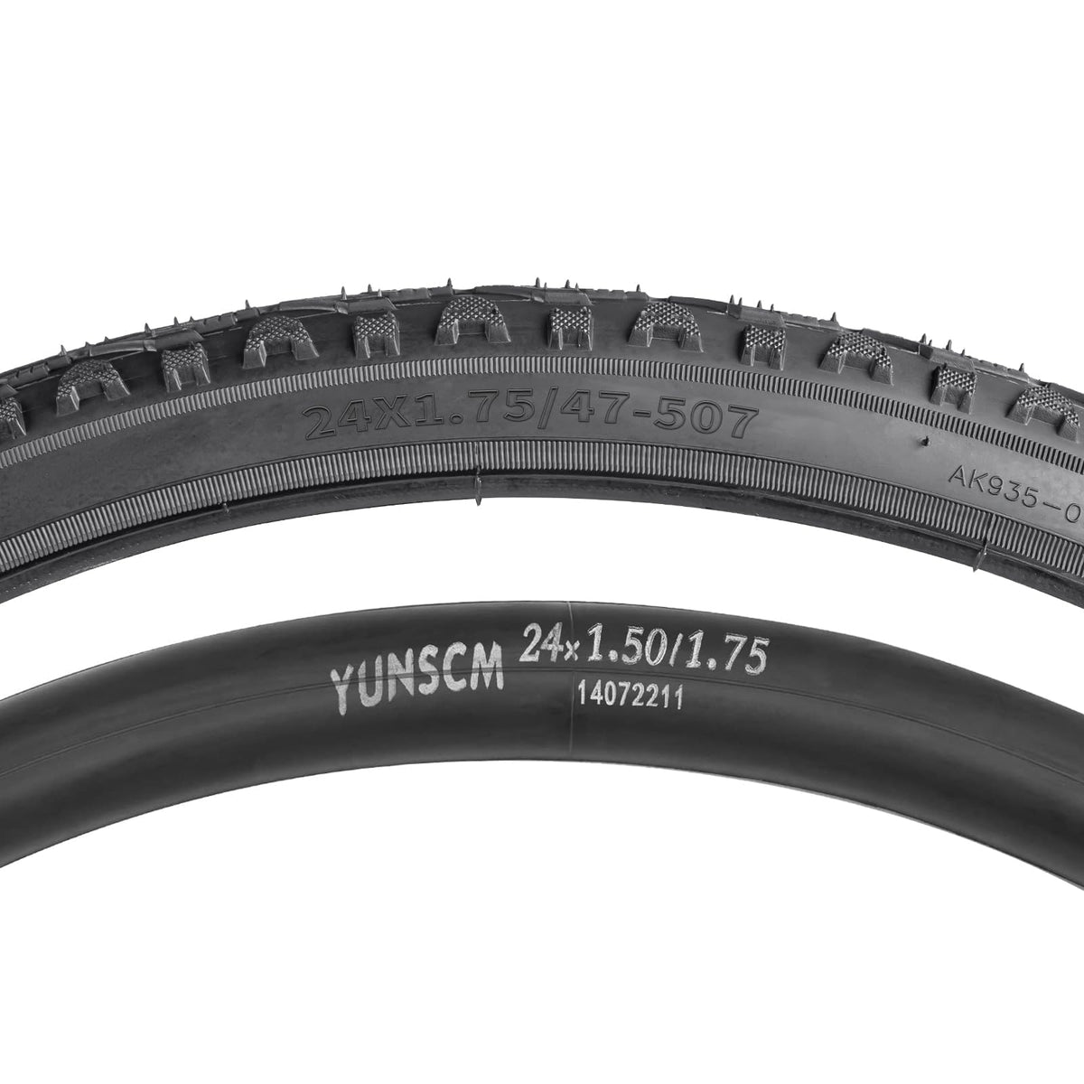 2 Pack 24" Bike Tyre 24 X 1.75(47-507) and 2 Pack 24" Bike Tubes 24 X 1.5/1.75 AV 33mm Valve Compatible with 24 x 1.75 Bike Tyre and Tubes Black AK935