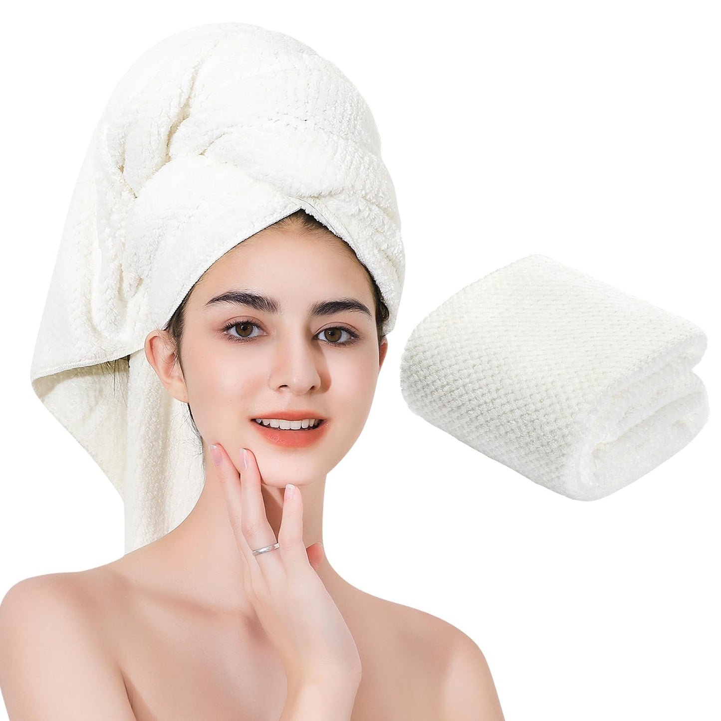 Laojbaba Microfiber Hair Towel Quick Drying Suitable for All Types of Hair Ultra Absorbent Long and Thick Hair 24" x 48" White 1 Piece
