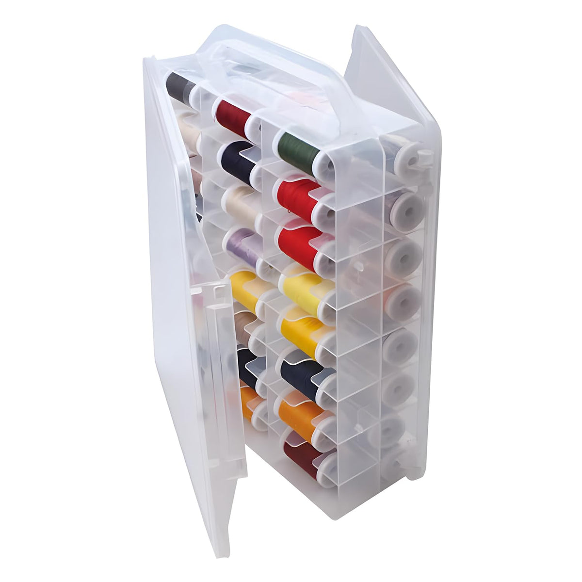 HomDSim 46 Grids Sewing Organizer, Double Sided Thread Box Storage, Portable Clear Plastic Organizer Box for Embroidery and Sewing Threads, Embroidery
