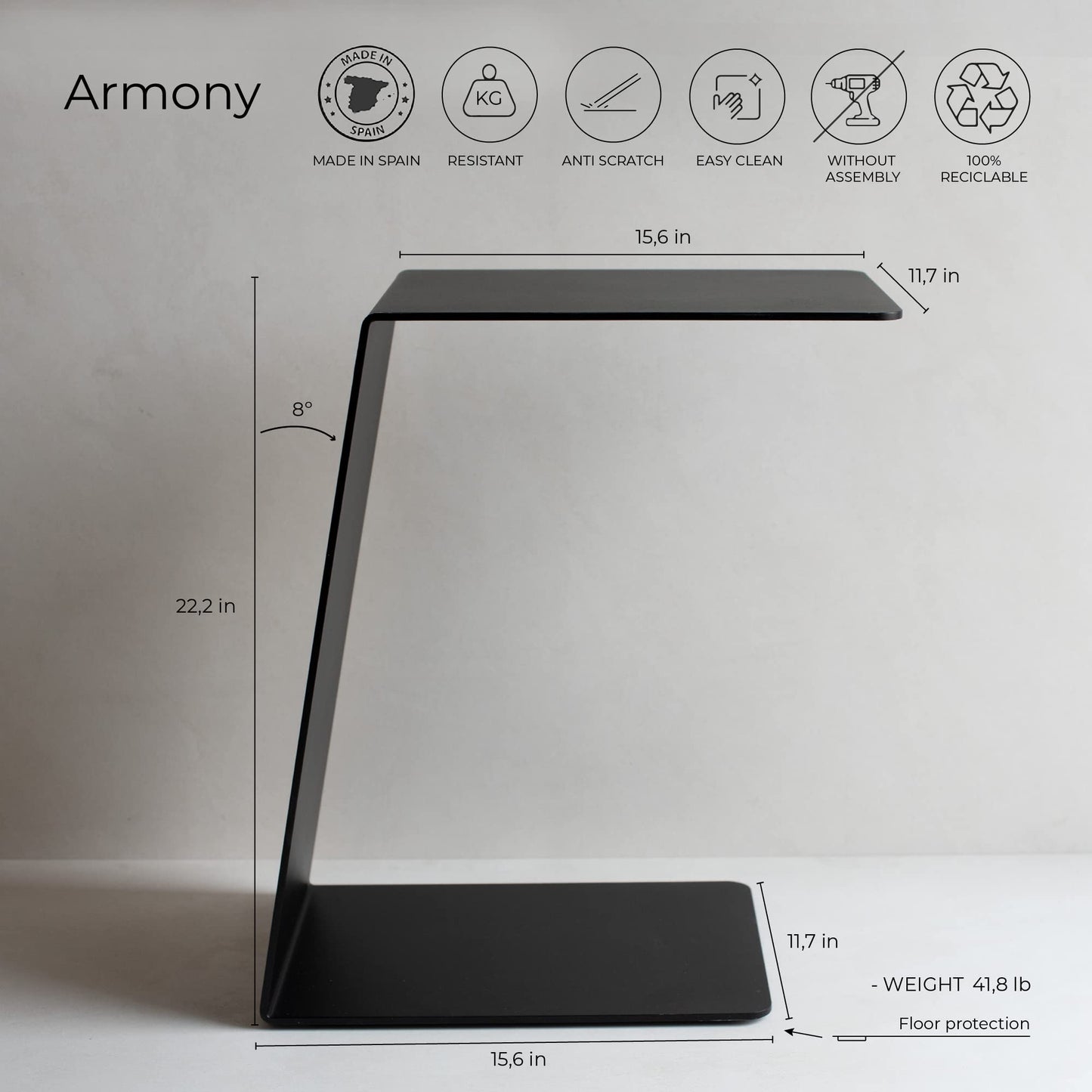 MILUKA Black Side Table Living room | C Table as a Small Coffee Table for Sofa, Slim Bedside Table or Under Sofa table | Narrow Side Table