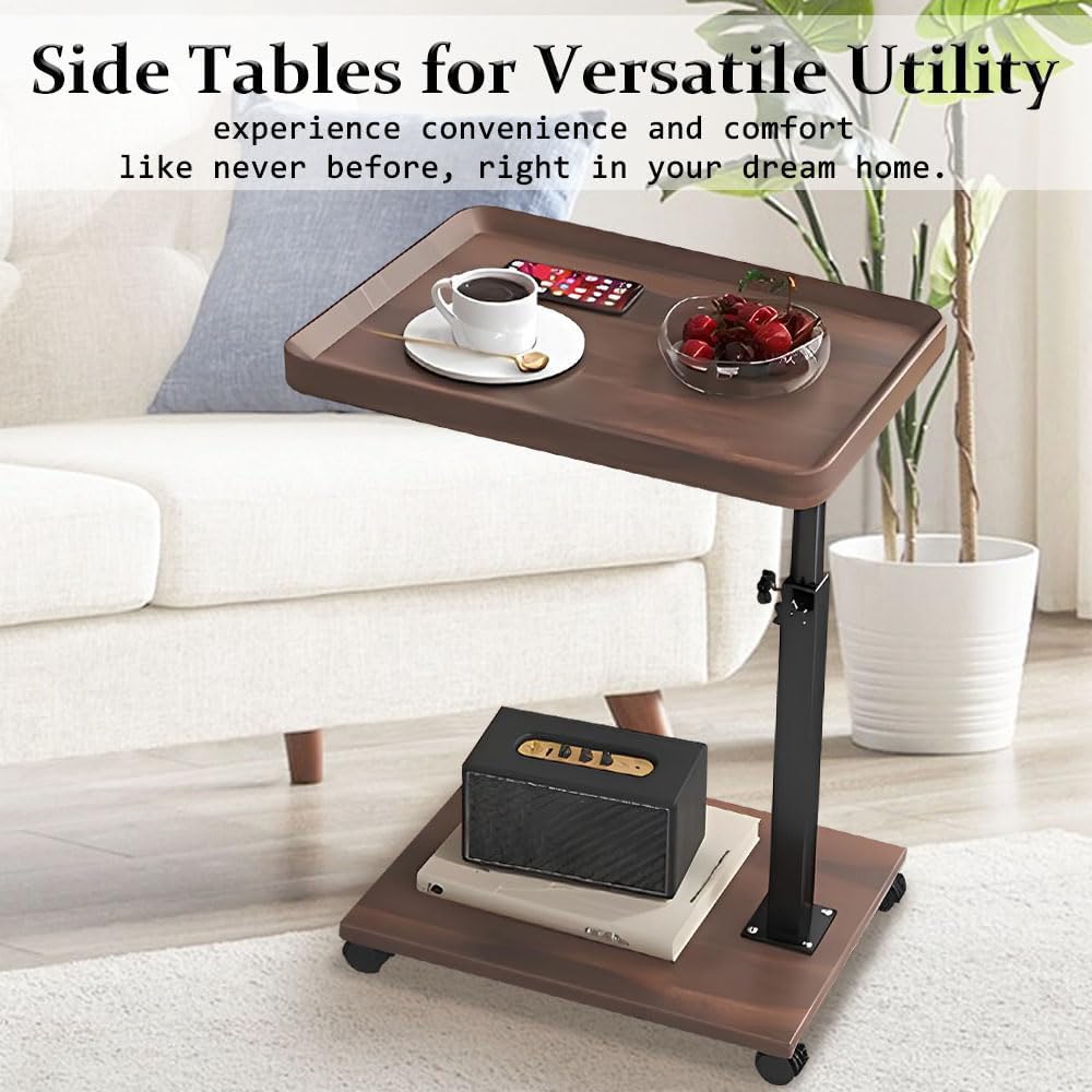 Kiss Me C Shaped Side Table, Height Adjustable 360° Swivel Couch Table