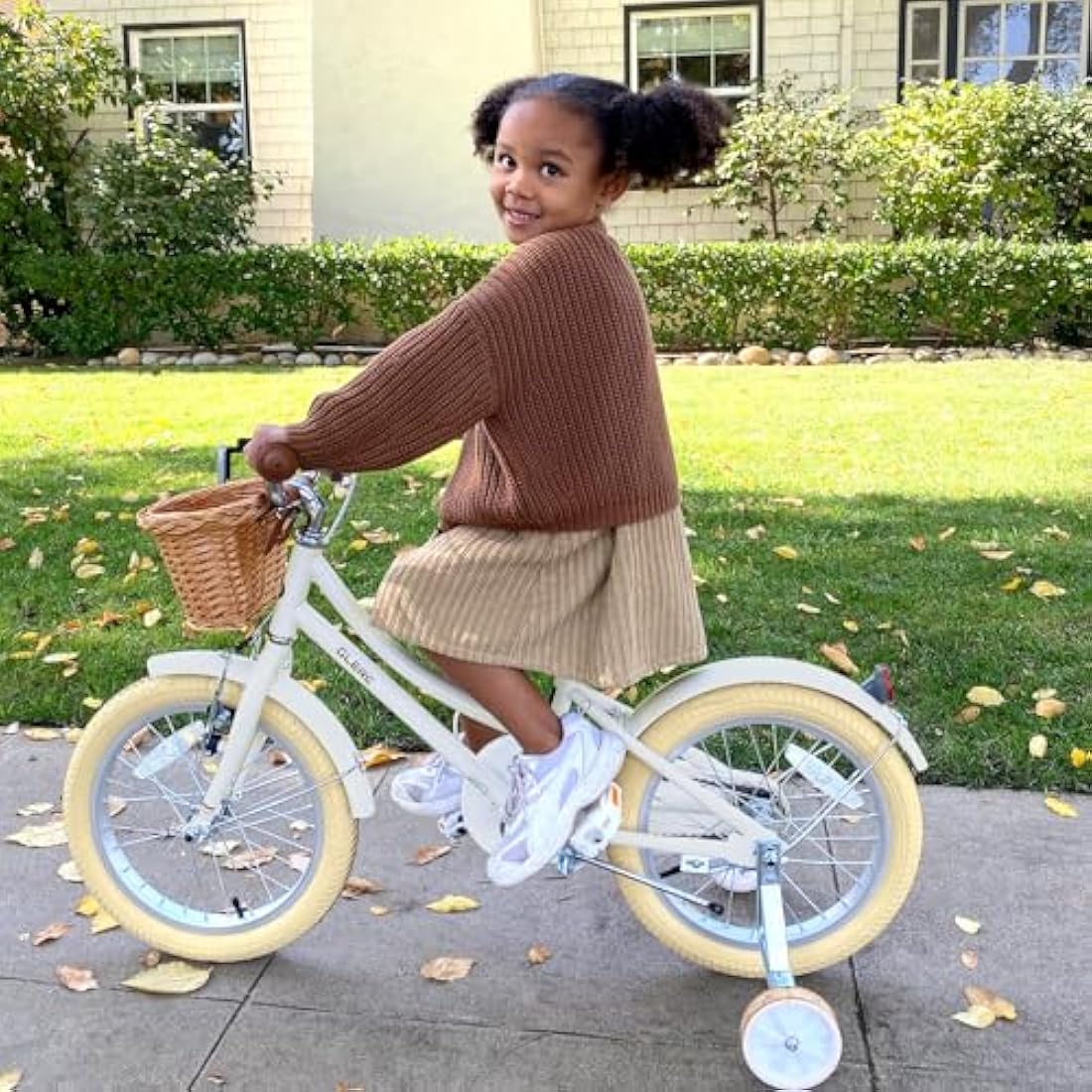 Glerc Little Molly 18 Inch Kids Retro Girls Bike for 2-13 Year Old with Wicker Basket & Stabilisers/Kickstand, Multiple Colors