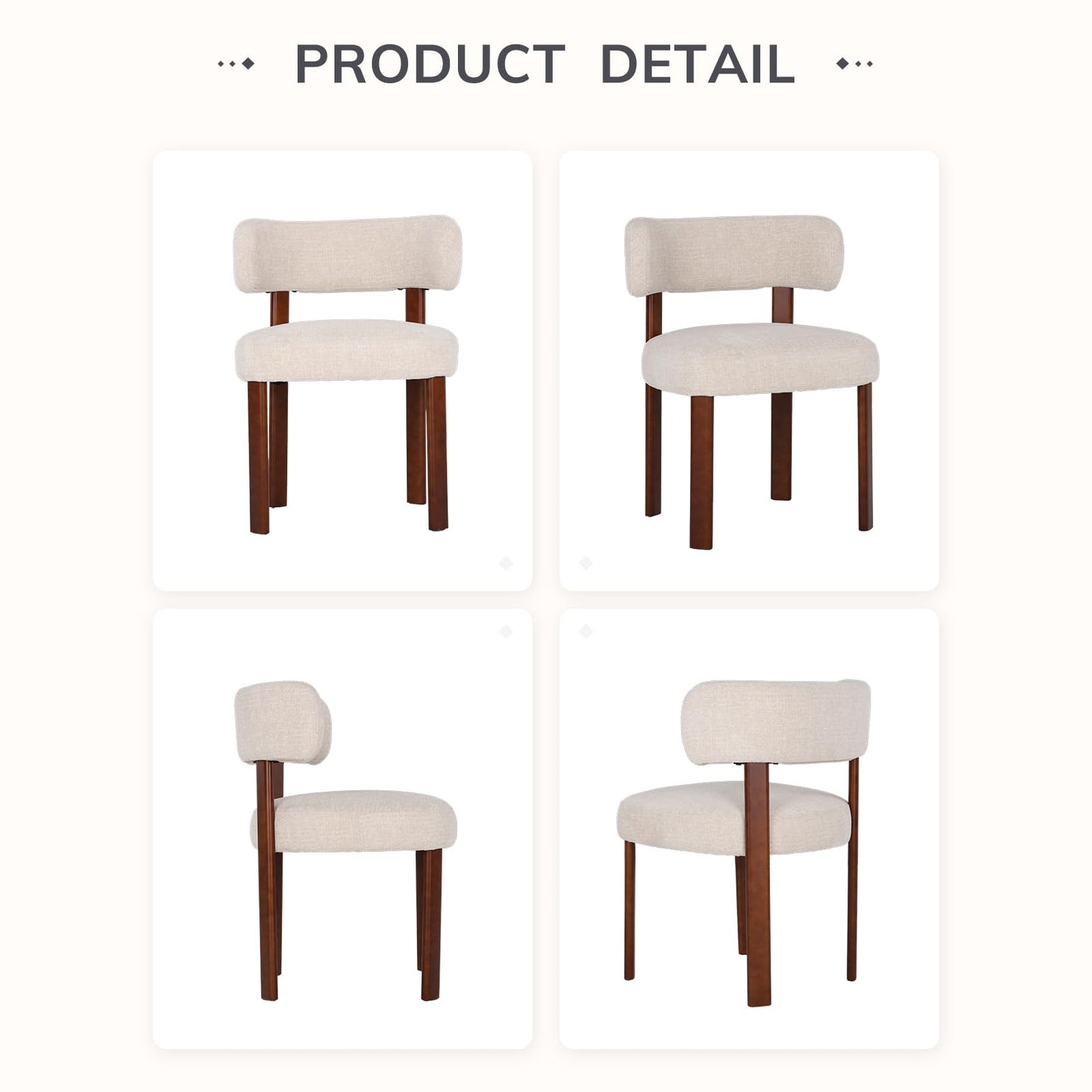 COLAMY Wooden Dining Chairs Set of 4, Fabric Chairs for Dining Room with Open Curved Backrest and Thick Seat Cushion