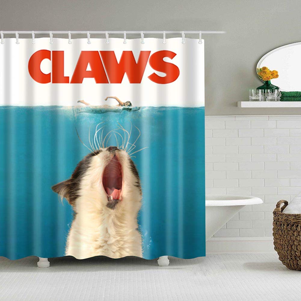 BOYOUTH Dozing cat and Swimming Women Pattern Digital Print Shower Curtains for Bathroom Decor,Polyester Waterproof Fabric Bath Curtain with 12
