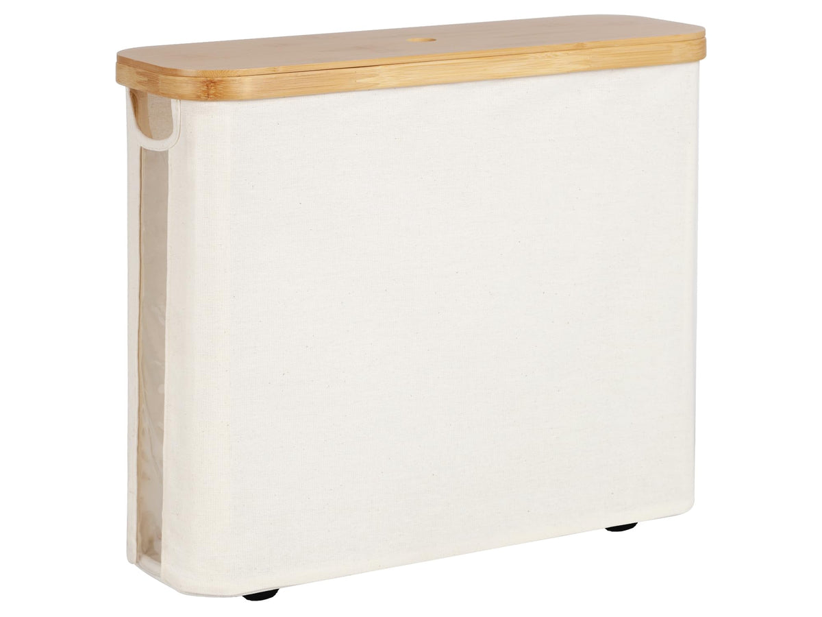 StorageWorks Toilet Paper Storage Box, Toilet Papers Basket with Bamboo Lid for Up to 12 Rolls, Multifunctional Toilet Holder Cabinet with Handle,