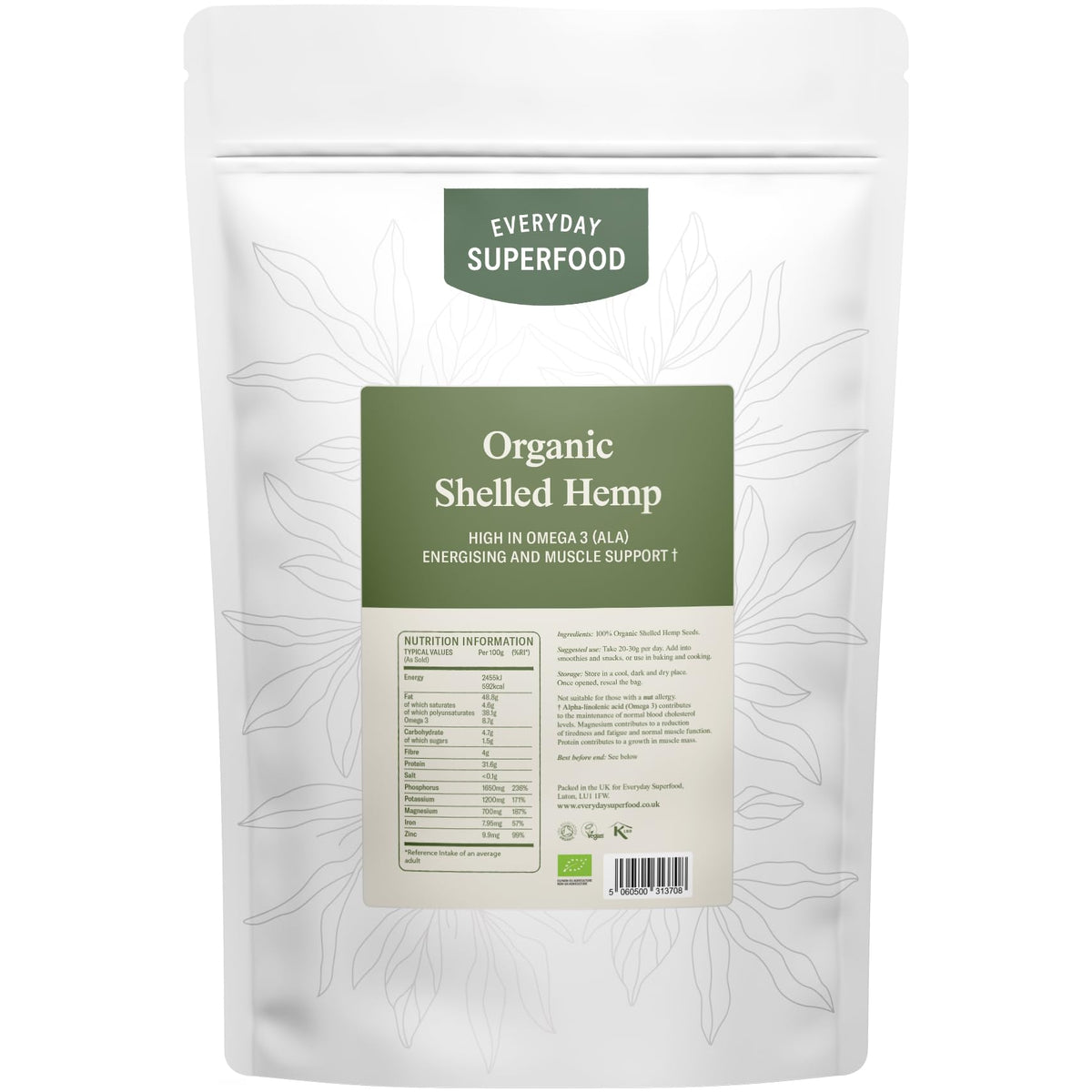 Everyday Superfood Organic Shelled Hemp 900g | European Hulled Hemp Seeds (Hemp Hearts)
