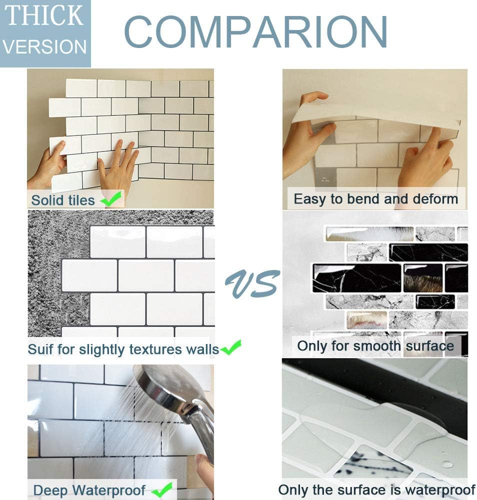 Yoillione Upgrade Thicker Peel and Stick Wall Tiles Backsplash for Kitchen and Bathroom, Metro Subway Tiles Self Adhesive Tile Stickers 3D Stick on