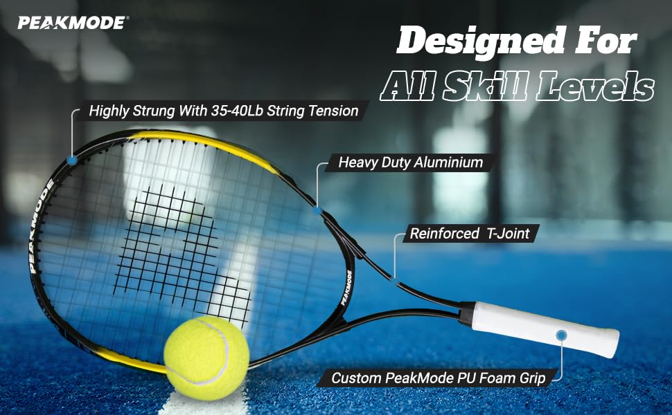 PEAKMODE Tennis Racket Set (27 inch), 3 Tennis Balls, 2 Overgrip Tapes and Foam Carry Bag