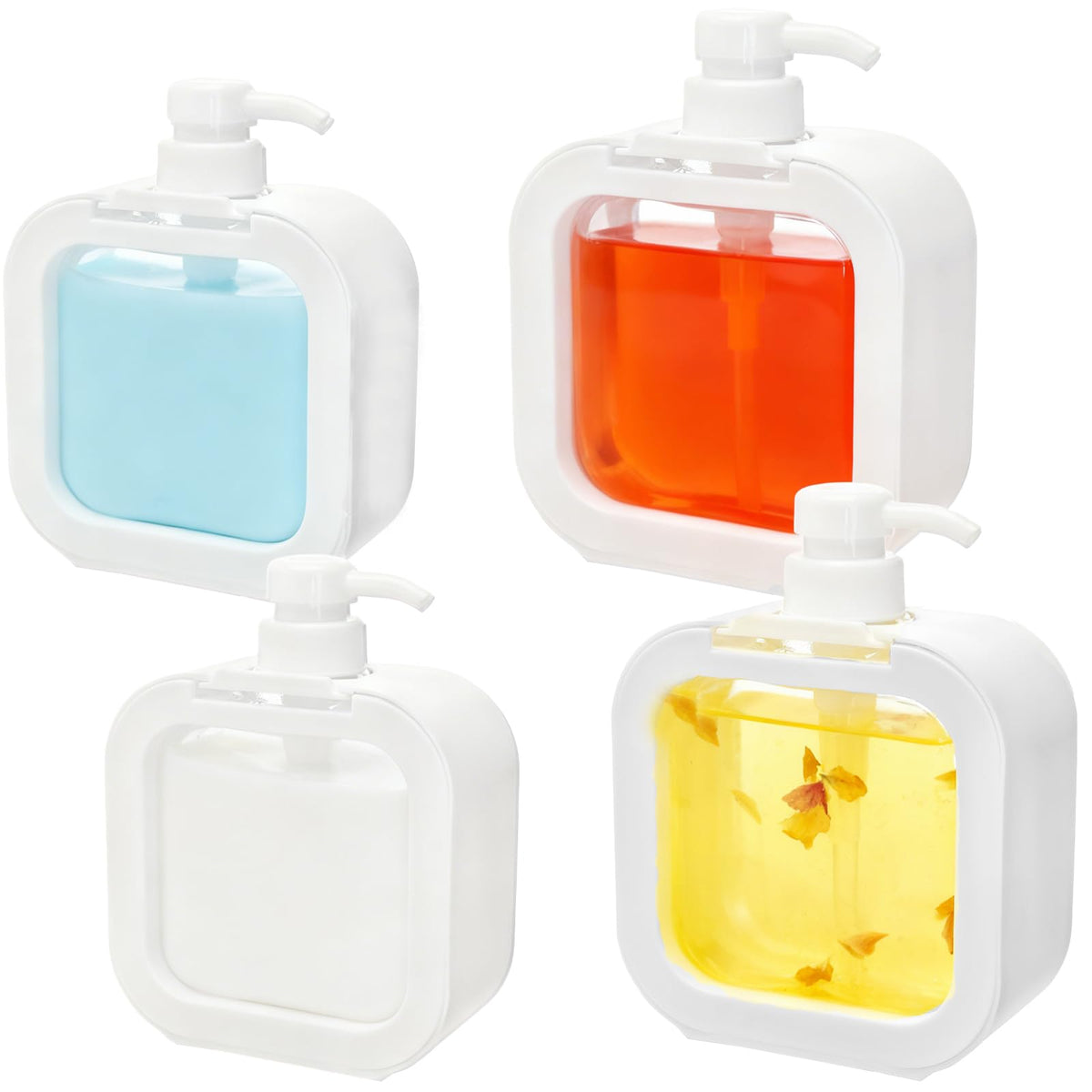 MUKSEUT 4 PCS Plastic Soap Dispenser, 2 PCS 300ML and 2 PCS 500ML Hand Soap Dispenser with Press Pump Head, Shampoo and Conditioner Dispenser Bottle