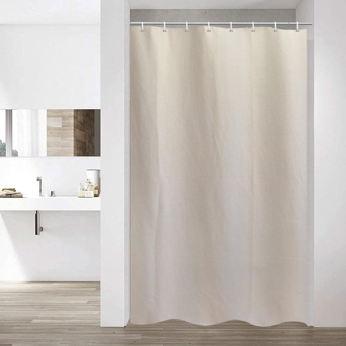 YISURE Narrow Linen Textured Shower Curtain 120x200cm, Heavy Duty Fabric Shower Curtains for Bathroom Waterproof Thick Taupe Hotel Luxury, Beige