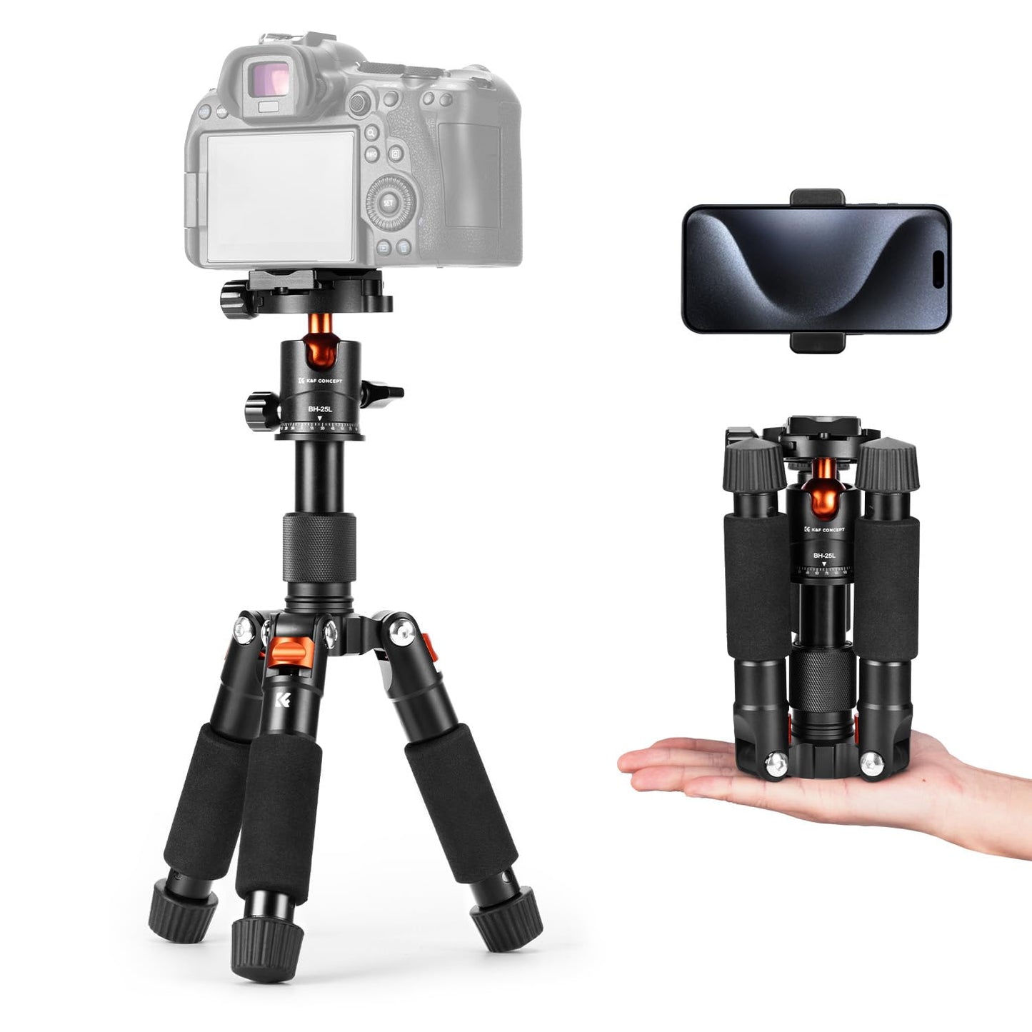 K&F CONCEPT Mini Desktop Tripod, 20.5''/ 52cm Compact Desk Tripod with 360? Ball Head, 1/4'' Quick Release Plate for Camera Video Camcorder, Load up