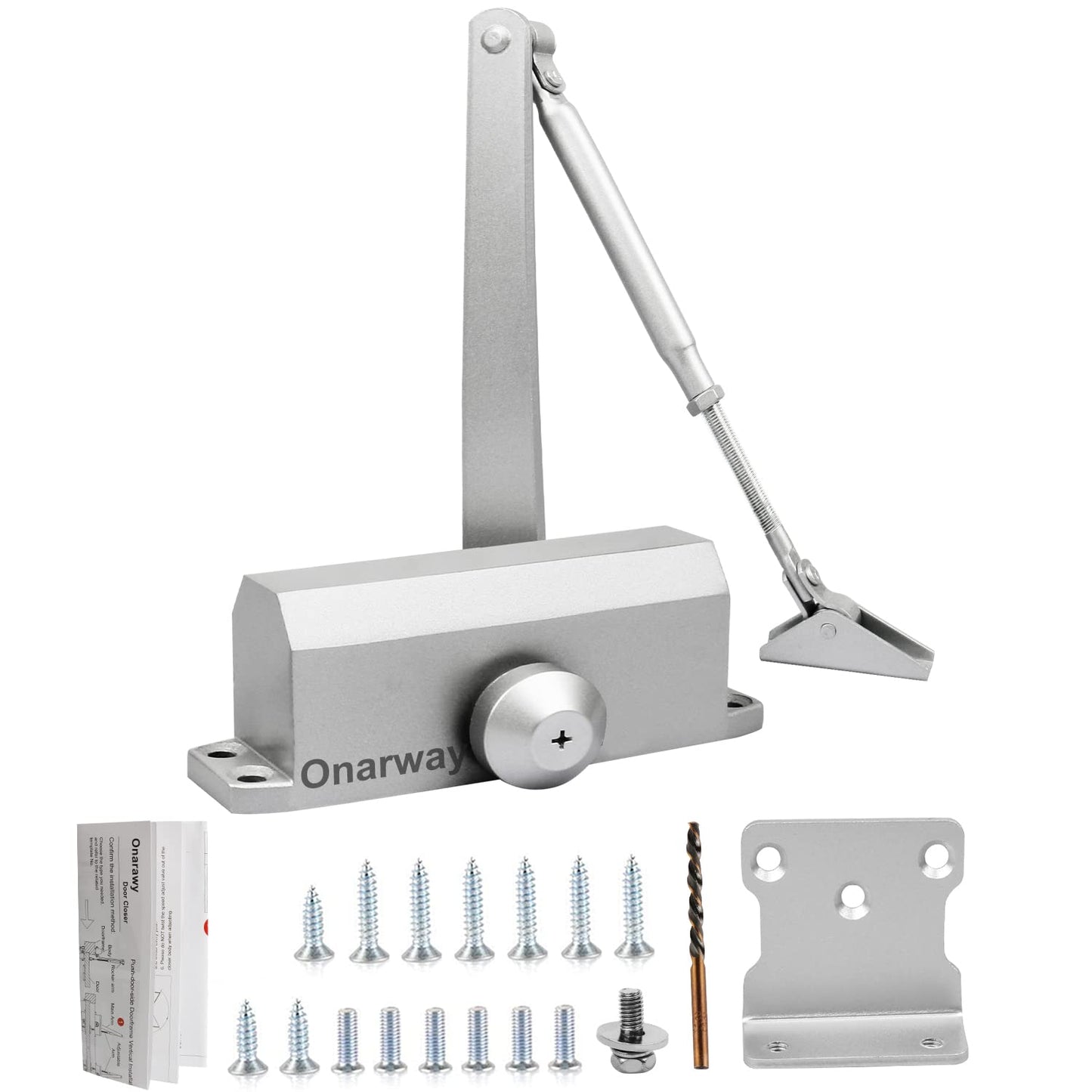 Onarway Door Closer Size 3 Automatic Spring Hydraulic Door Closure, Closing Speed Adjustable, Commercial & Home Use for 45~60kg Weight Door, Aluminum