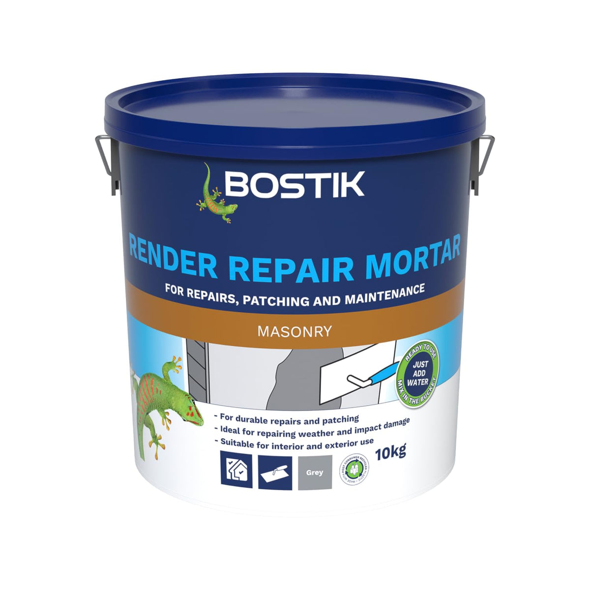 Bostik Cementone Render Repair Mortar 10kg - Durable Repair & Patching Mortar - Ready Mixed, Just Add Water - Ideal for Weather & Impact Damage -